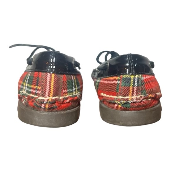 Sperry Women's Red Multi Plaid Tartan Boat Shoes Black Patent Leather 7.5M - Picture 6 of 10